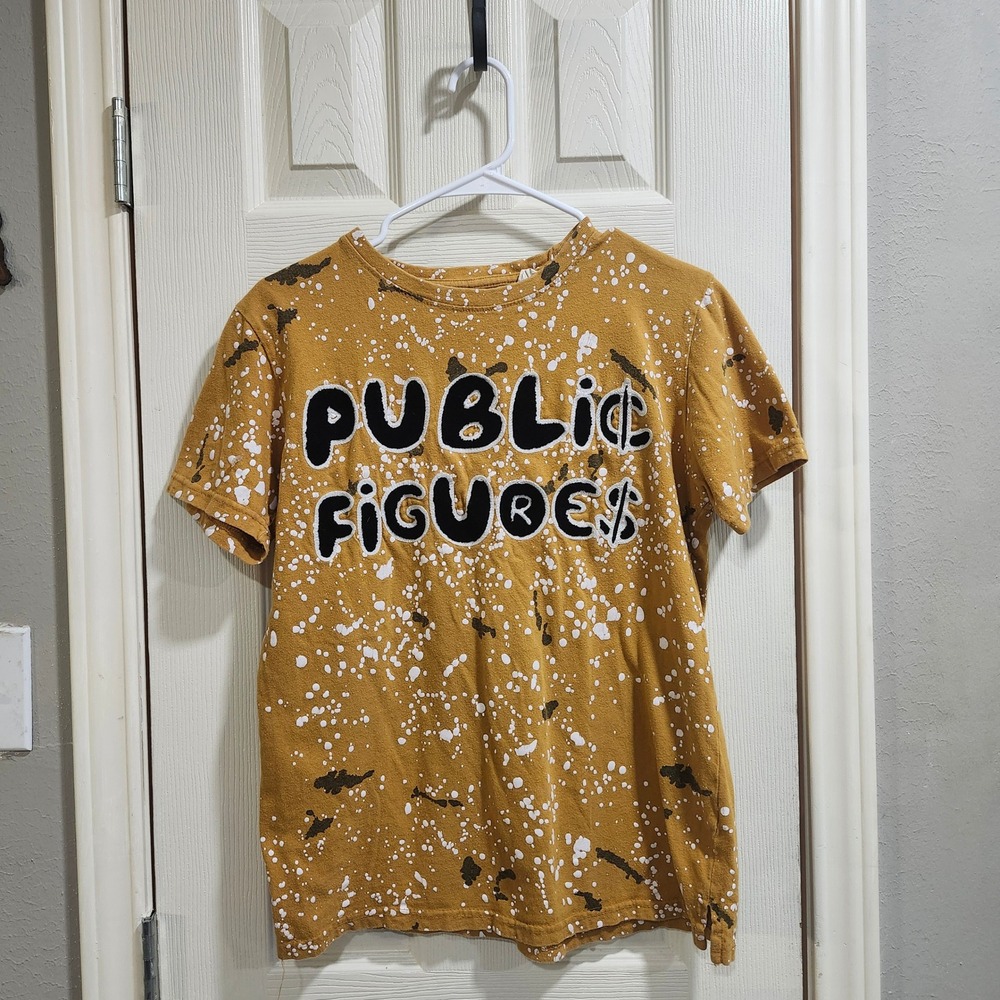 FWRD Denim Public Figures Chenille Graphic T-Shirt Mustard Yellow Splatter Small